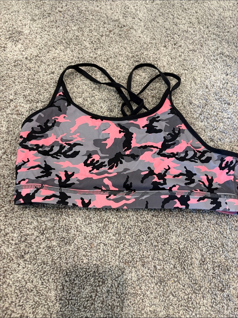 Women’s Pink Camo Strappy Sports Bra
